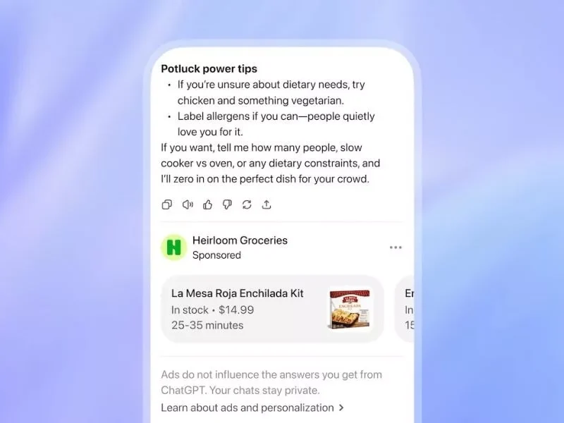 نمایش تبلیغات در ChatGPT برای کاربران رایگان و طرح Go آغاز شد